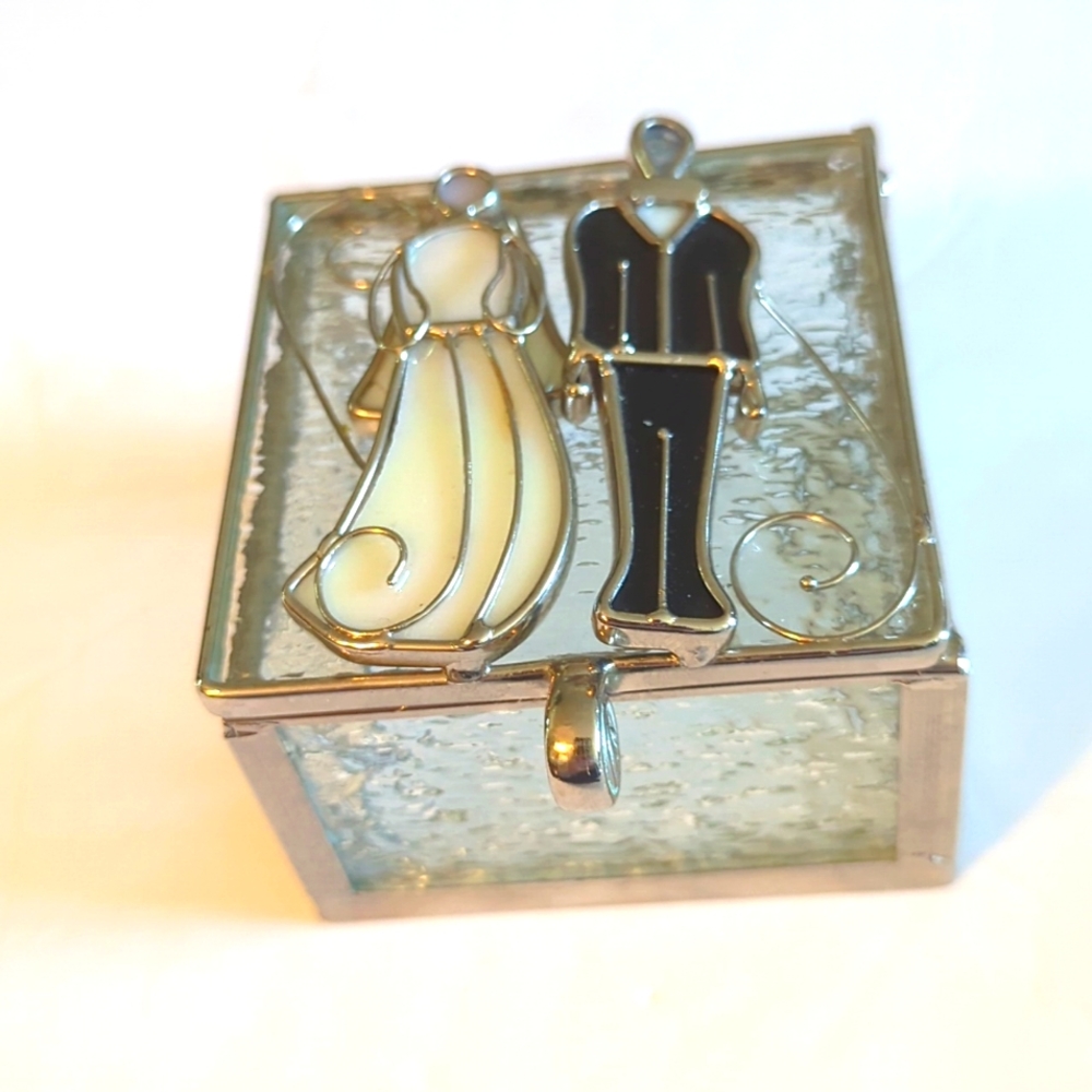 Vintage stain glass trinket box
